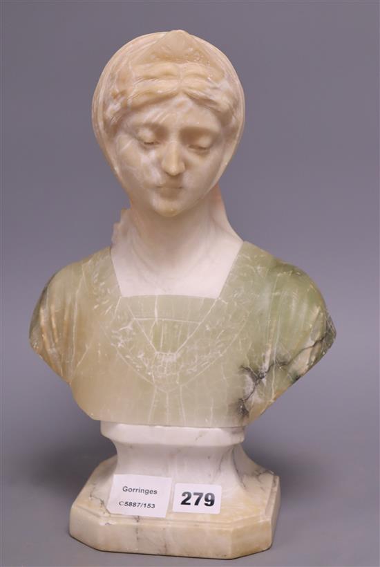 An alabaster bust of a lady, height 33cm